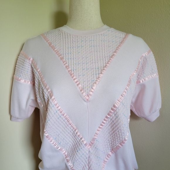 Separate Scene | 80s Vintage Pink Ribbon Puff Sleeve Top - Picture 2 of 4